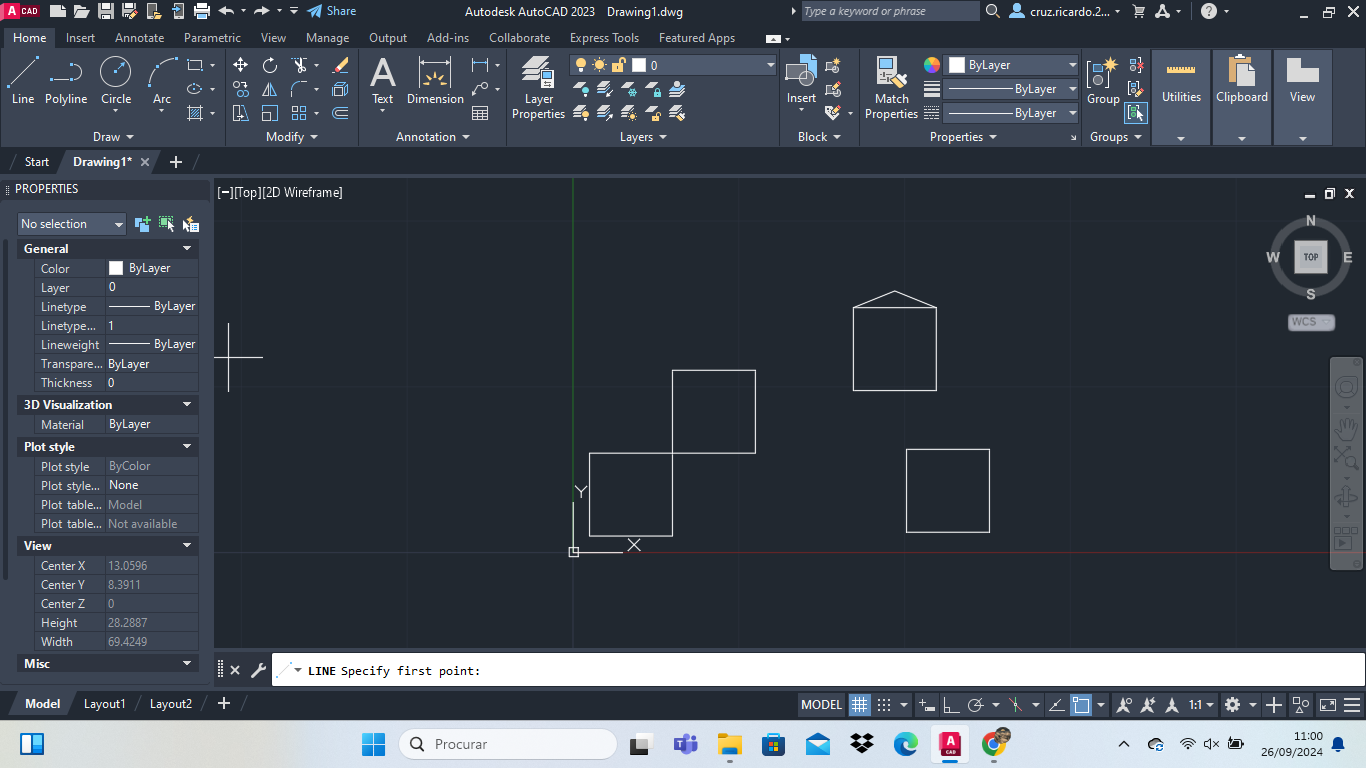 Trabalho em Autocad com os elementos lecionados na aula.